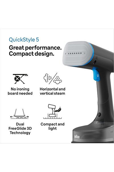 Braun Handheld QuickStyle 5 Garment Steamer, 1200W, 150ml, GS5031BL