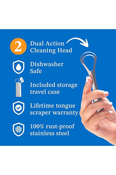 Generic BASIC CONCEPTS Tongue Scraper for Adults (2 Pack) - Stainless Steel, Travel Cases