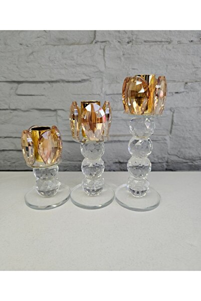 ALANYA HOME DECOR 3 piece crystal candle holder set 3 parca kristal mumluk set