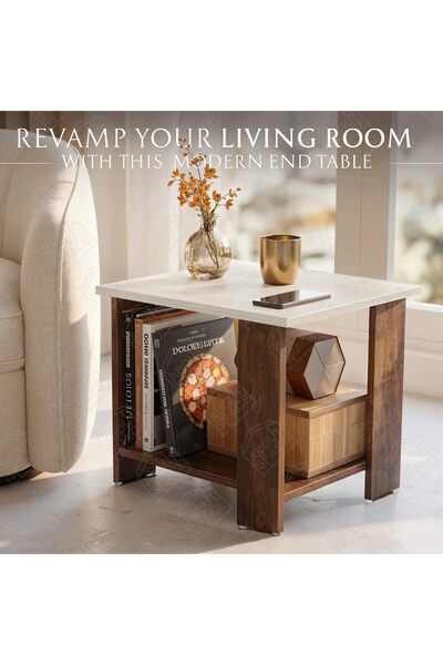 ABOUT SPACE Wooden Side Table - Night Stand & End Table Organiser (36 x 45 x 42 cm)