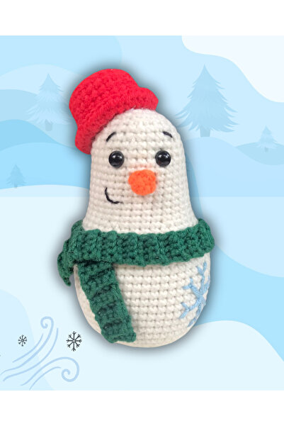 HeraLuxe %100 Organik El Örgüsü Atkı Şapkalı Kardan Adam Amigurumi Oyuncak