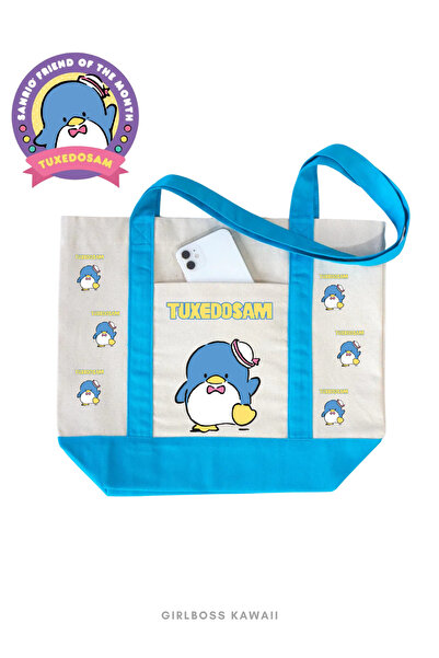 Girlboss Kawaii Tuxedosam Canvas Bag with Pockets / Shopping, Sports, Beach