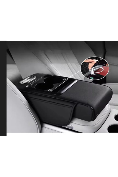 Midkan Kolçak Üstü Geçmeli Bardaklık Peçetelik USB li Kolçak Siyah 35x20x7 cm