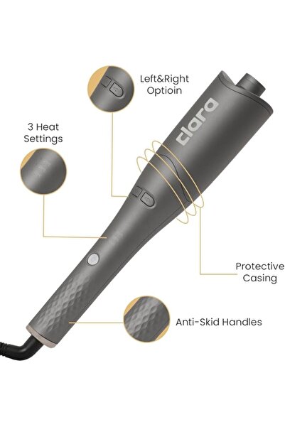 Generic Clara Oil-Coated Protective Auto-Curler, Anti-Burn, Tangle-Free, Auto Shut-Off (Grey)