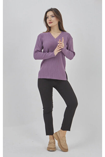 Stilmony Elçelya Women's Red Knitwear V-Neck Winter Mother Stretchy Sweater