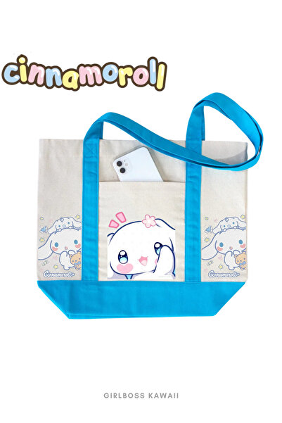 Girlboss Kawaii Cinnamoroll Canvas Bag with Pockets / Shopping, Sports, Beach