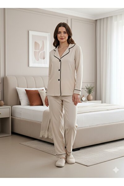 Lienna Σετ πιτζάμες με μακρύ μανίκι με ρέλι πουκάμισο με γιακά από βαμβακερό μοντέλο LNA30PTLY01
