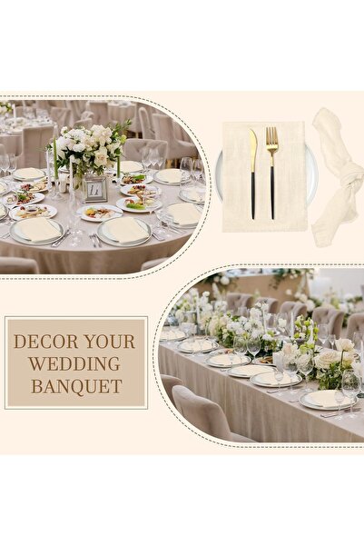 AZONEE Cotton-Linen Cloth Napkins, 12 pcs, 17 x 17 in, Ivory