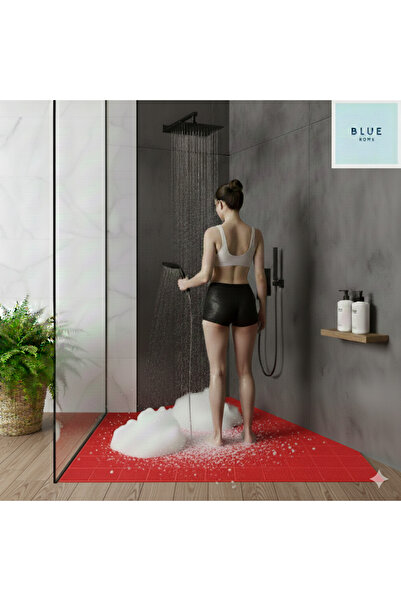 Blue Home 🆕 Bathroom Shower Pool Front Door - Square Honeycomb Mat Non-Slip Anti-Slip Pvc Mat Width: 90cm. Red 🚿