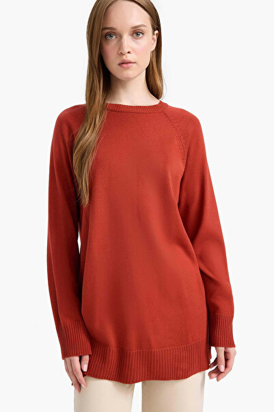 DeFacto C4474Axog215 Orange Regular Fit Crew Neck Basic Plain Knit Sweater Tunic