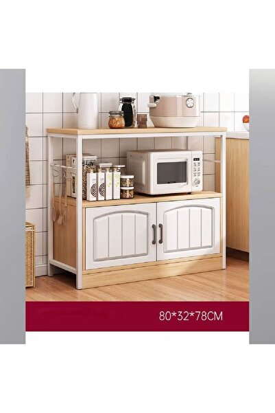 NKX رف تخزين للمطبخ من طبقتين، حامل فرن ميكروويف، منظم توابل مع بابين