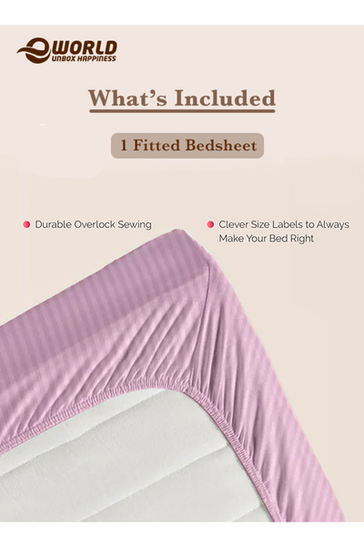 Eworld King Size Striped Microfiber Fitted Bedsheet, Deep Pocket, Breathable & Washable