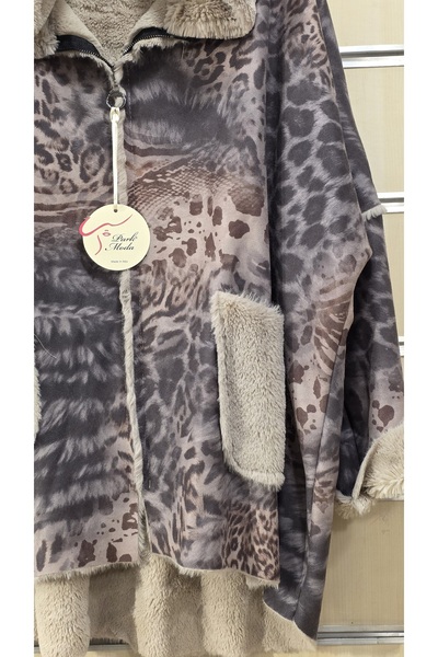 Park Moda Leopard Pattern Coat with Fleece Inside