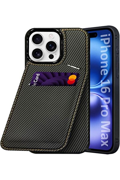Margoun جراب جلدي لجهاز iPhone 16 Pro Max مع حامل للبطاقات وحامل (أسود)