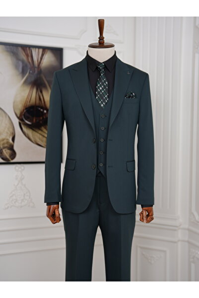 LONATOLİA Erkek İtalyan Stil Slim Fit Sivri Yaka İtalyan Stil Yelekli Takım Elbise -LNTCOM8396