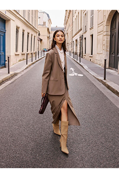 LC Waikiki Класическо кафяво тартаново дамско сако