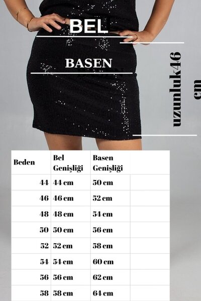 Truva XXL Lined Sequin Blouse Stylish Sequin Skirt Set Black