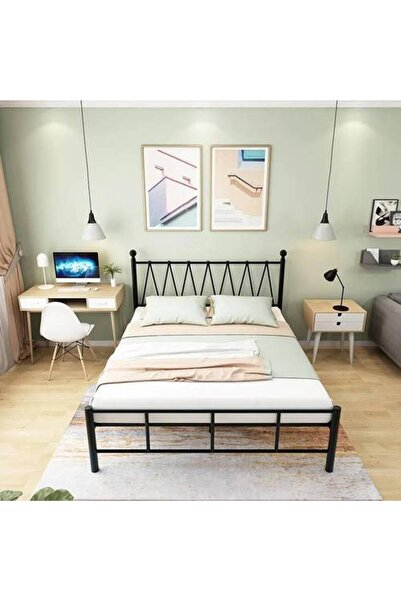 Al Saadah Home إطار سرير معدني أسود من Pulses مقاس 190 × 90 سم