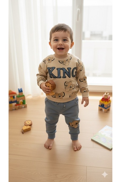 Toka Perisi The Lion King Beige / Indigo Blue Double Set (Two Thread Cotton Set)