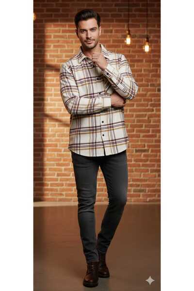 YNGMENCLASS Single Pocket Detail Carded Textured Cashmere Cotton Collar Buttoned Winter Woodcutter Shirt