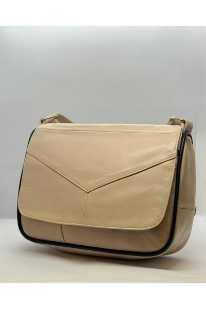 Rubel Bags Cream Genuine Leather Bag Women's Daily Use Crossbody Shoulder Bag (25cm X 18cm)