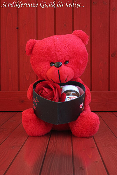 Goldwither Sevgiliye Arkadaşa Hediye Kırmızı Ayıcık Gül Kalpli Kutu Nutella Ç...