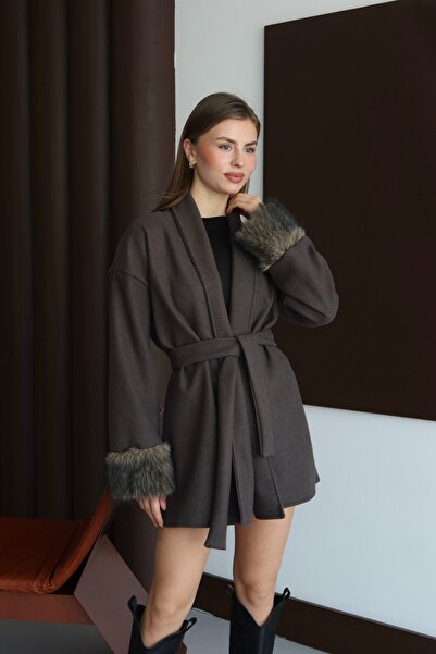 BY SE'MAS WEAR Premium Çift Taraflı Yünlü Kürk Detaylı Kısa Kaban