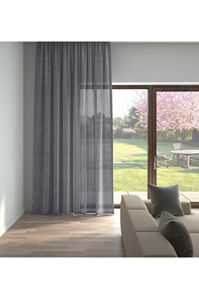 YHM SALES gri renk keten görünümlü düz tül perde ütüsüz