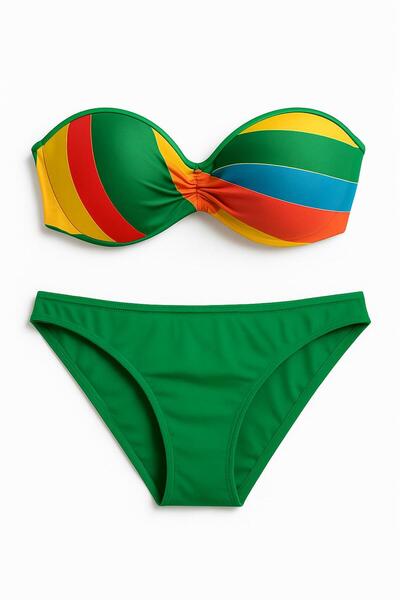 RAPAPA Πολύχρωμο σετ μπικίνι ριγέ στράπλες – Πράσινο κάτω μέρος 1190-67