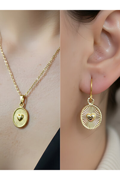 TURBİJ Heart Oval Shape Detail Women's Necklace Earring Set