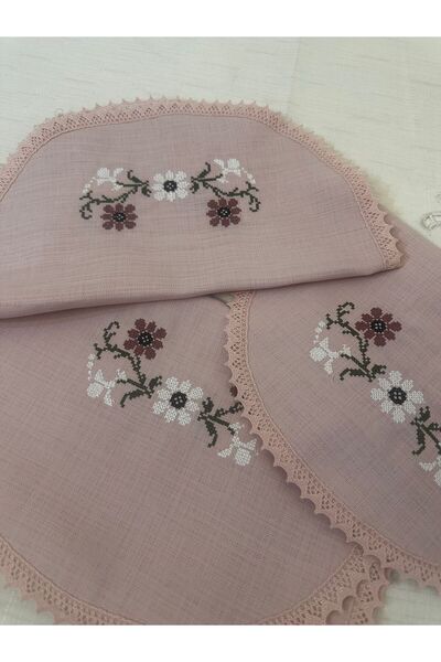 Vinezza Home Collection Machine Etamine Processing Bedroom 3 Piece Coffee Table Cloth, Dowry, Table Cloth