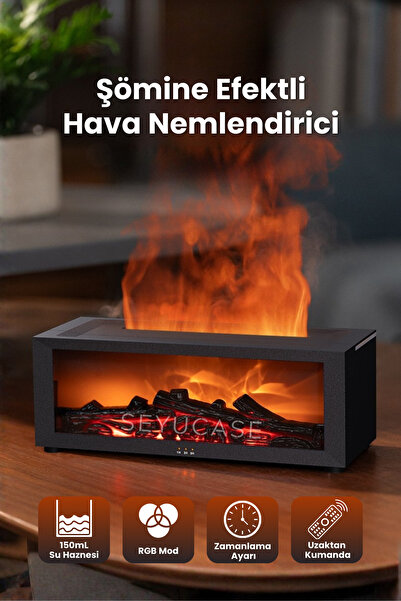 SEYUCASE Şömine Efektli Hava Nemlendirici Aroma Difüzörü Aromaterapi RGB Ledl...