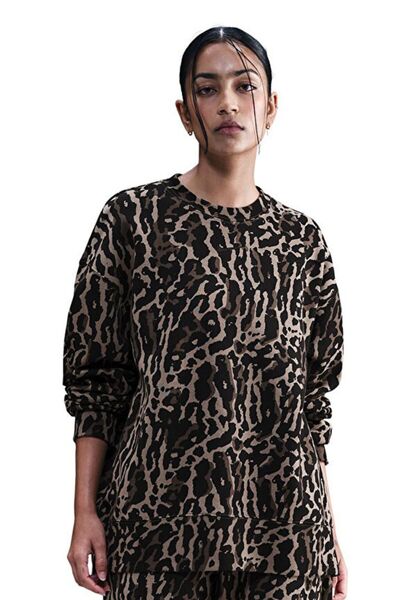 Nike Women's Sweatshirt Sweatshirts W Nsw Phnx Flc Os Aop Crew Leopard Print Loose Fit Sweatshirt