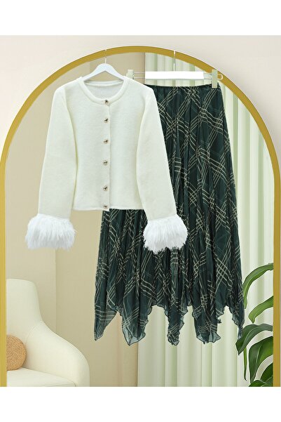 MissRunin Skirt Asymmetrical Cut Lined Chiffon Skirt