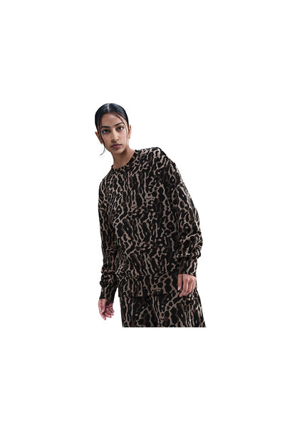 Nike Women's Sweatshirt Sweatshirts W Nsw Phnx Flc Os Aop Crew Leopard Print Loose Fit Sweatshirt