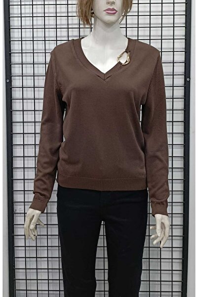Butik Şans Buckle Detailed V-Neck Knitwear Blouse
