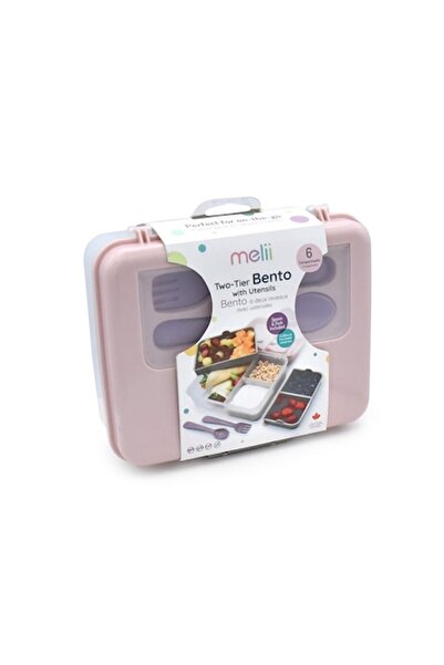 Melii Cutie de prânz Bento, roz, 4 compartimente, cu lingură și furculiță
