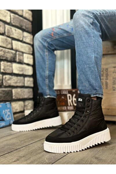 BPM Ba0811 High White Sole Black Parachute Fabric Skin Detailed Half Ankle Sports Boots