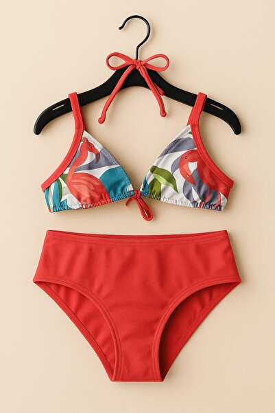 RAPAPA Γυναικείο σετ μπικίνι δύο τεμαχίων με μοτίβο φλαμίνγκο και λουλούδια ρόδι 1001-48