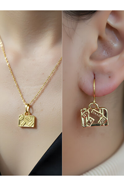 TURBİJ طقم أقراط وقلادة نسائية بتصميم حقيبة سفر