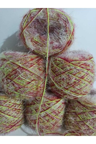 İPEK YÜN İPLİK DÜNYASI Angora Örgü İpi (Neon Yeşil, Vişne) Tavşan Tüyü (Beyaz...