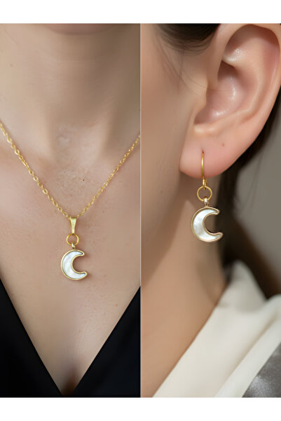 TURBİJ Pearl Moon Detail Women's Necklace Earring Set