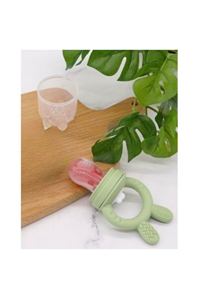 OEM Soft silicone baby food pacifier, BPA-free, with lid, ideal for fruit, green