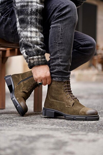 Ahmed Hamdi Bey Rims Green Suede Men's Leather Shoes