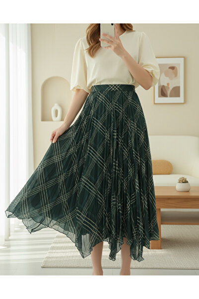 MissRunin Skirt Asymmetrical Cut Lined Chiffon Skirt