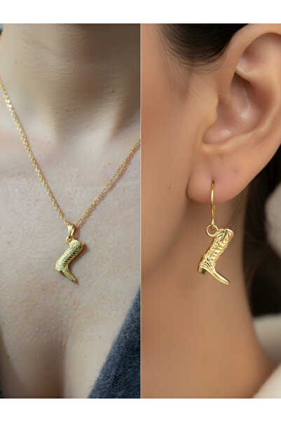 TURBİJ Cowboy Boot Detail Women's Necklace Earring Set