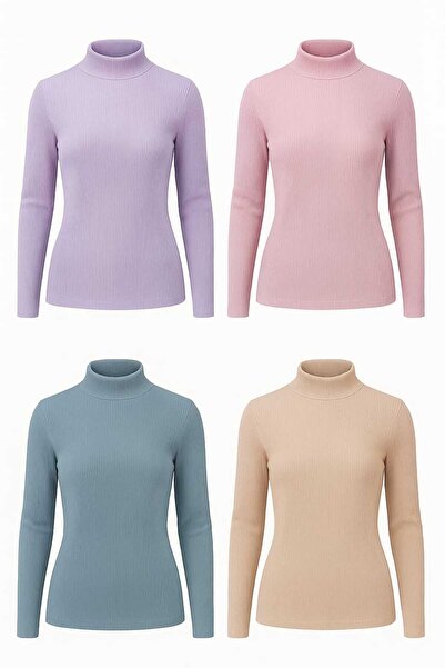 ANATOLIATEKSTILE Set of 4 ribbed women's briefcases, ONE SIZE (SL), short collar, Slim Fit