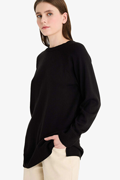 DeFacto C4474Axbk27 Black Regular Fit Crew Neck Basic Plain Knit Sweater Tunic