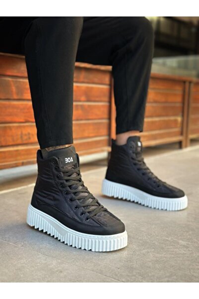 BPM Ba0811 High White Sole Black Parachute Fabric Skin Detailed Half Ankle Sports Boots