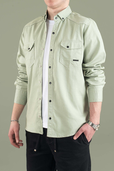 bombe Slim Fit Men's Denim Shirt Khaki